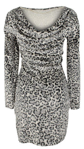 Women's Plus Size Velvet Long Sleeve Cowl Back Dress 1X